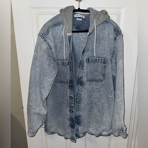 Anthropologie men’s large denim/hoodie button down shirt jacket